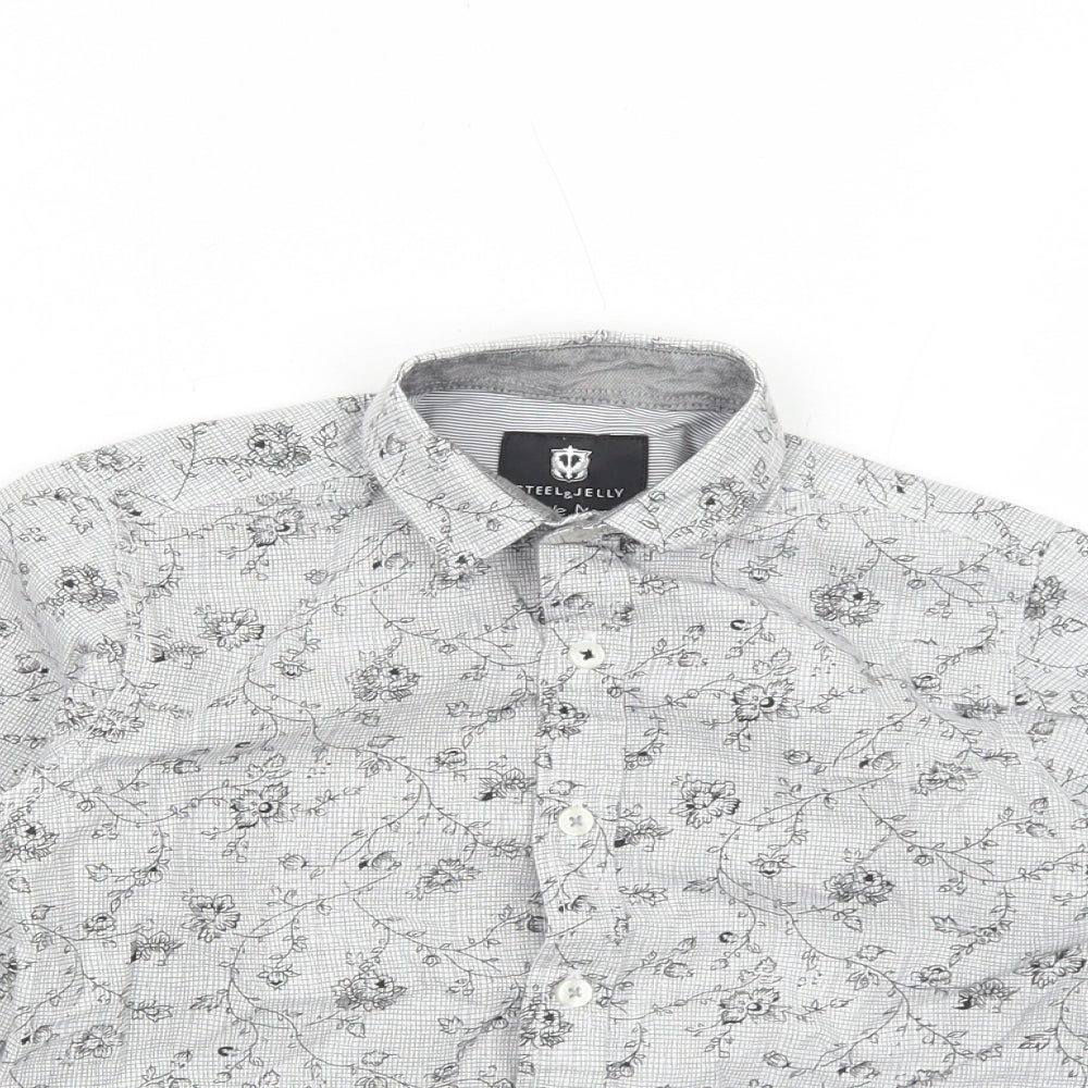 Steel & Jelly Boys Grey Floral Cotton Basic Button-Up Size 5-6 Years Collared Button
