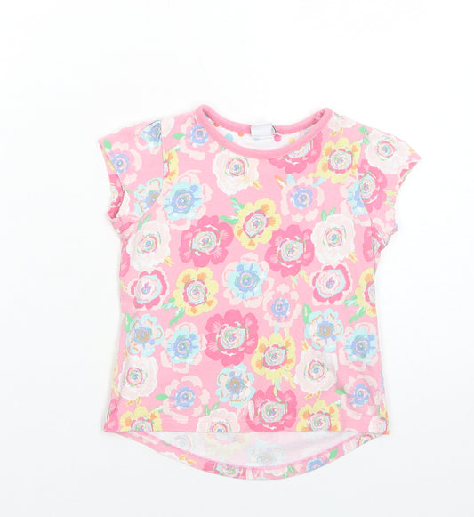 Mini Club Girls Pink Floral Cotton Basic T-Shirt Size 2-3 Years Round Neck Pullover
