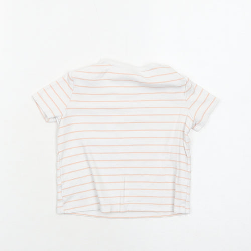 F&F Girls White Striped Cotton Basic T-Shirt Size 2-3 Years Round Neck Pullover - Minnie Mouse