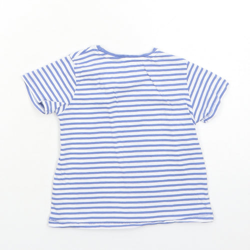 Matalan Boys Blue Striped Cotton Basic T-Shirt Size 3-4 Years Round Neck Pullover