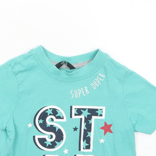 George Boys Green Cotton Basic T-Shirt Size 2-3 Years Round Neck Pullover - Star