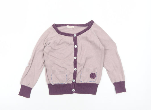 Aya Naya Girls Purple Round Neck Cotton Cardigan Jumper Size 2 Years Button - Flower Detail