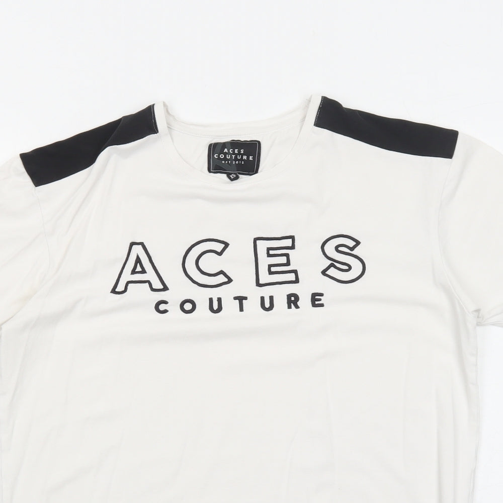 Ace Couture Mens White Cotton T-Shirt Size XS Round Neck