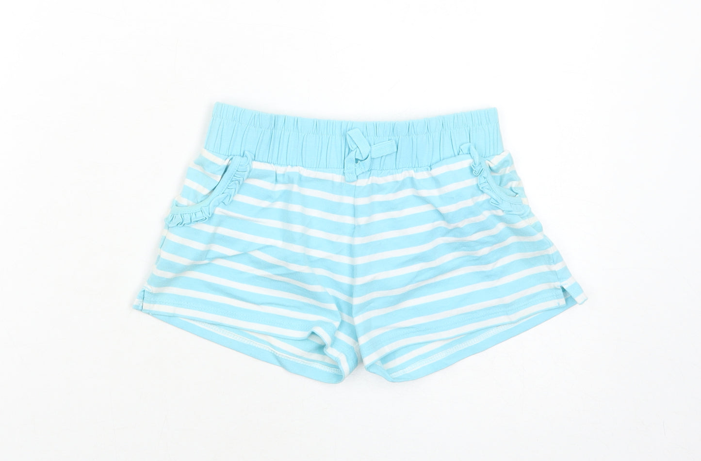 Matalan Girls Blue Striped Cotton Sweat Shorts Size 8-9 Years Regular