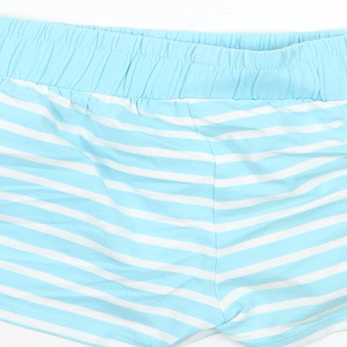 Matalan Girls Blue Striped Cotton Sweat Shorts Size 8-9 Years Regular