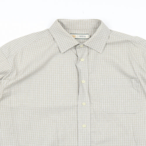 Marks and Spencer Mens Beige Plaid Cotton Dress Shirt Size 15 Collared Button