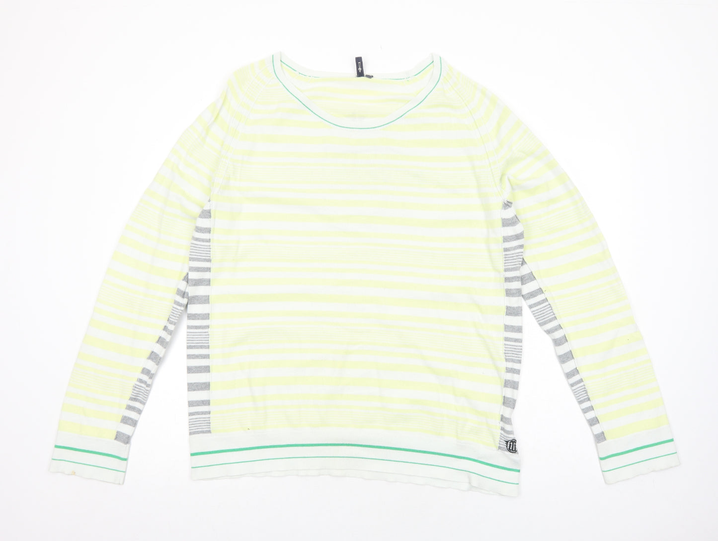 Tom Wolfe Mens Yellow Round Neck Striped Cotton Pullover Jumper Size 2XL Long Sleeve