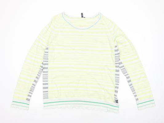 Tom Wolfe Mens Yellow Round Neck Striped Cotton Pullover Jumper Size 2XL Long Sleeve