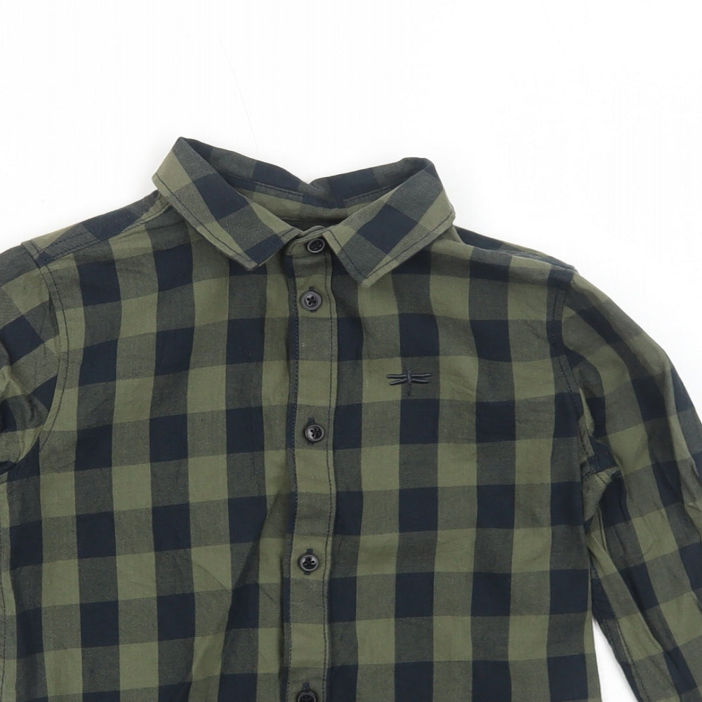Matalan Boys Green Check Cotton Basic Button-Up Size 7 Years Collared Button