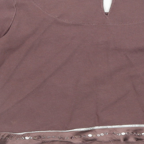 Monsoon Girls Brown Cotton Basic T-Shirt Size 6-7 Years Round Neck Button