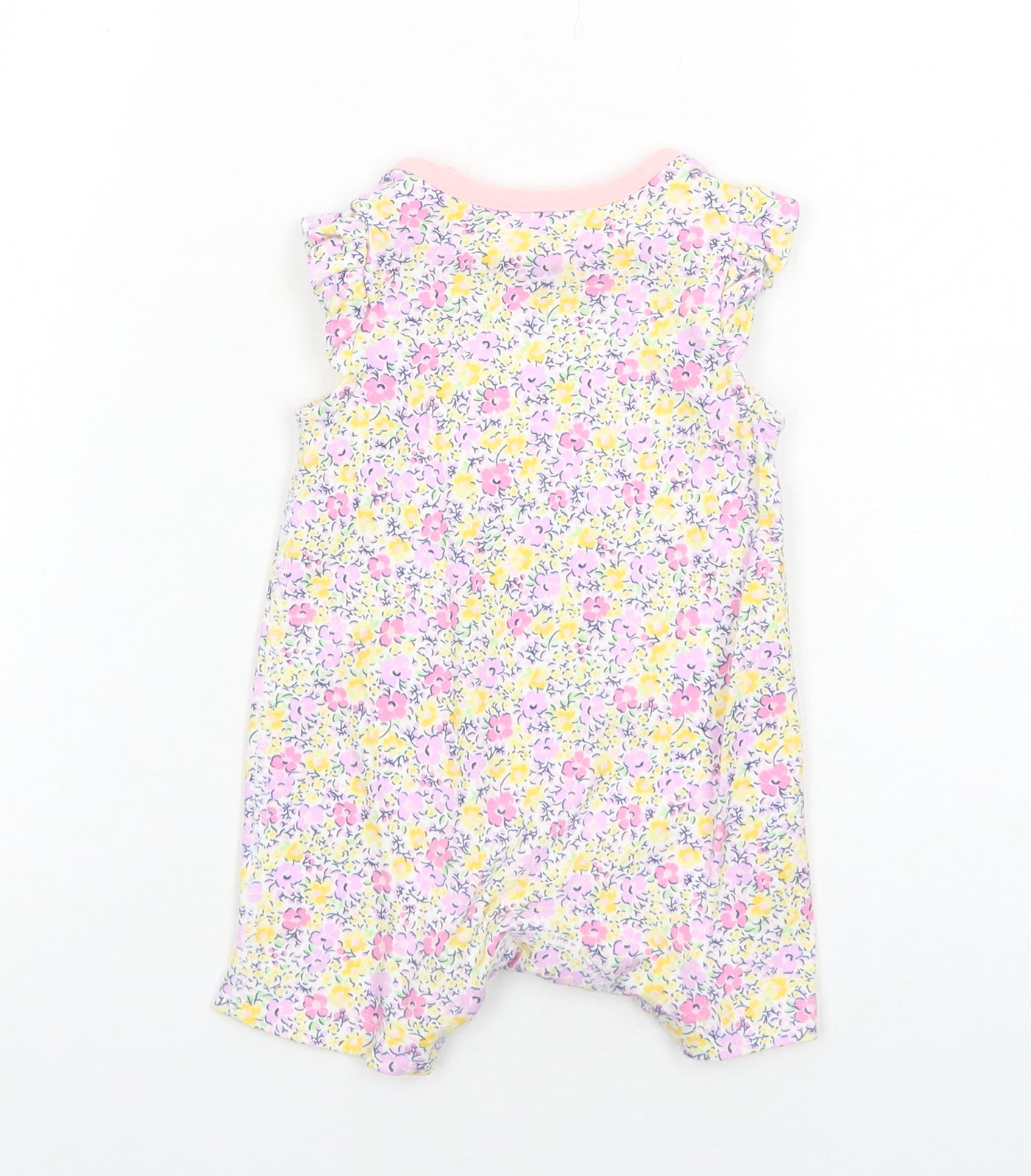 Mothercare Girls Pink Floral Cotton Romper One-Piece Size 0-3 Months Snap