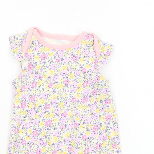 Mothercare Girls Pink Floral Cotton Romper One-Piece Size 0-3 Months Snap