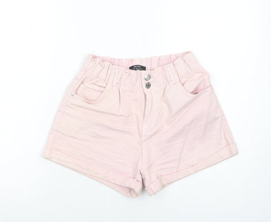 Bershka Womens Pink Cotton Boyfriend Shorts Size 8 Regular Zip