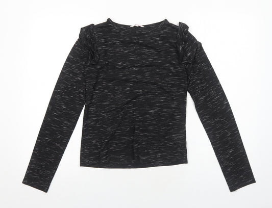 E-vie Girls Black Geometric Viscose Basic T-Shirt Size 12-13 Years Round Neck Pullover