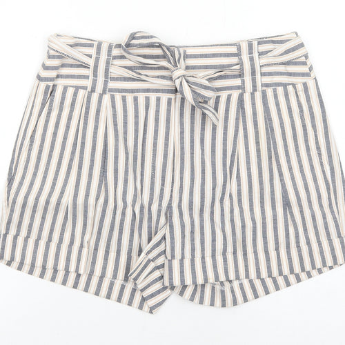 Oasis Womens Blue Striped Cotton Basic Shorts Size 8 Regular Zip