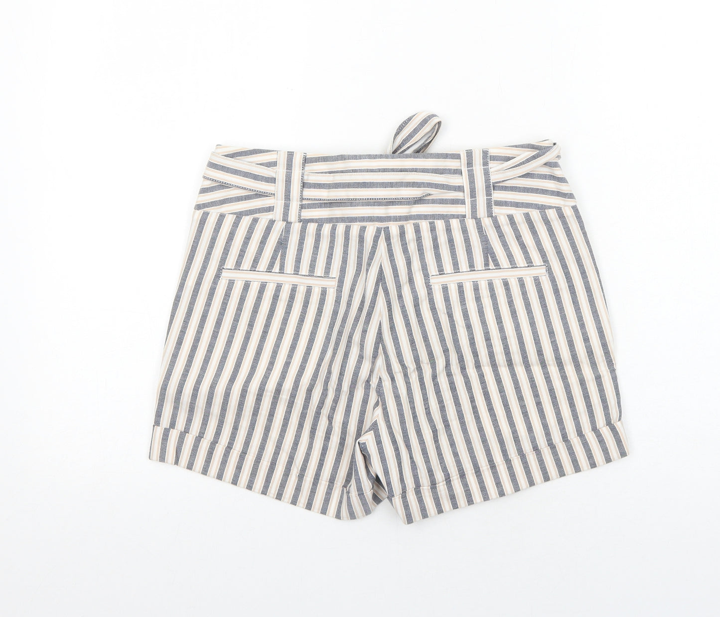 Oasis Womens Blue Striped Cotton Basic Shorts Size 8 Regular Zip