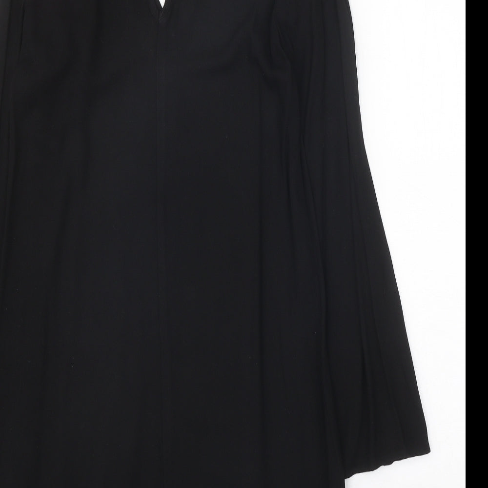 JustFab Womens Black Polyester A-Line Size XS V-Neck Button