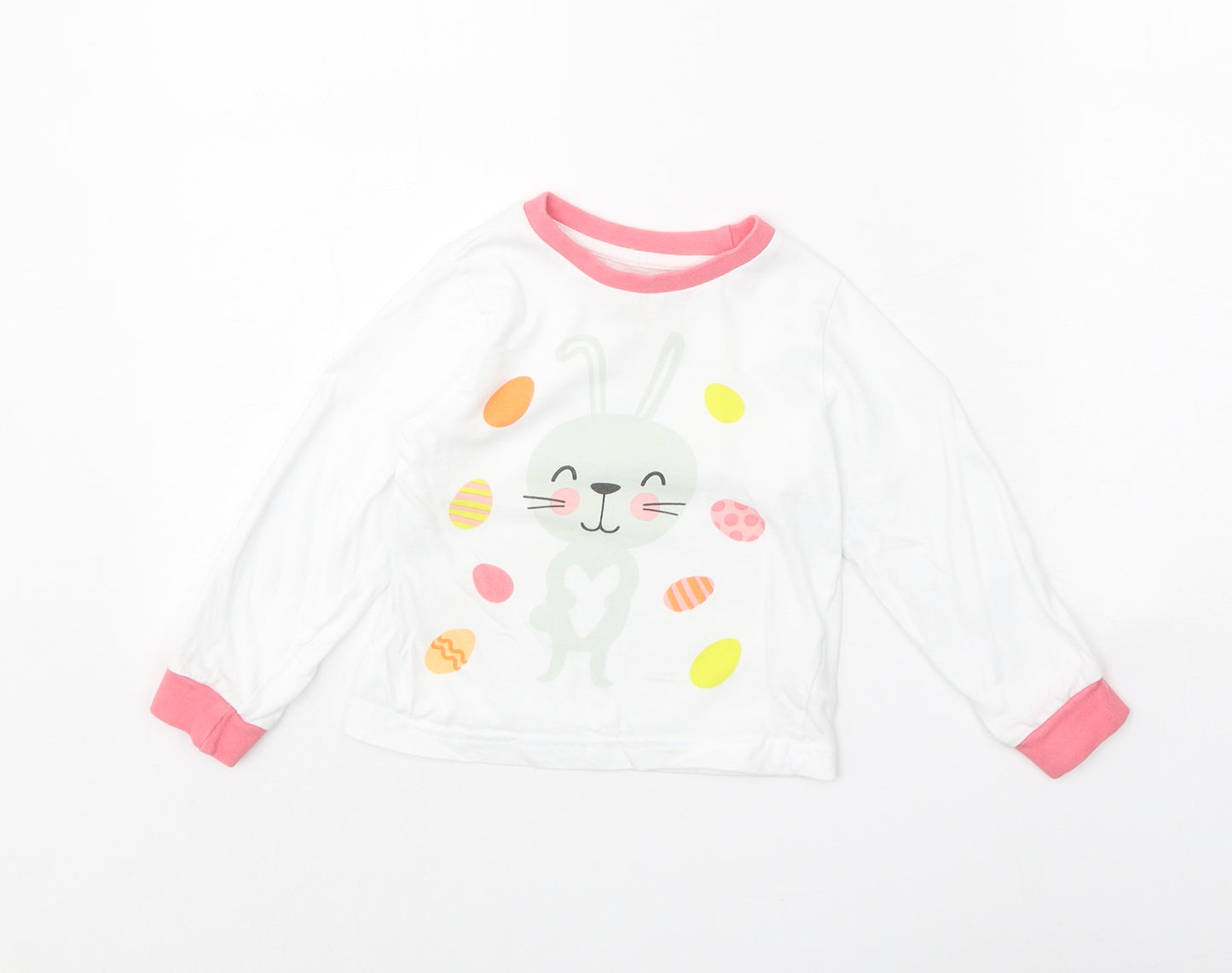 Easter Girls White 100% Cotton Basic T-Shirt Size 2-3 Years Round Neck Pullover - Easter Bunny