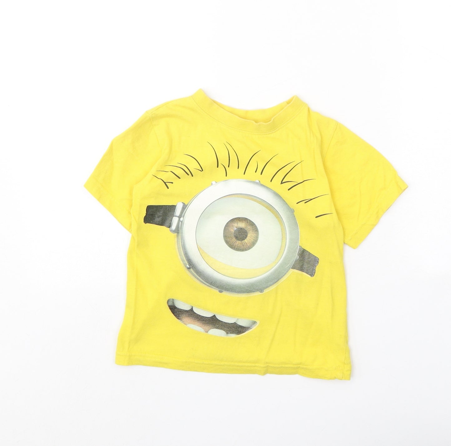 Despicable Me Boys Yellow 100% Cotton Pullover T-Shirt Size 4-5 Years Round Neck Pullover - Minions