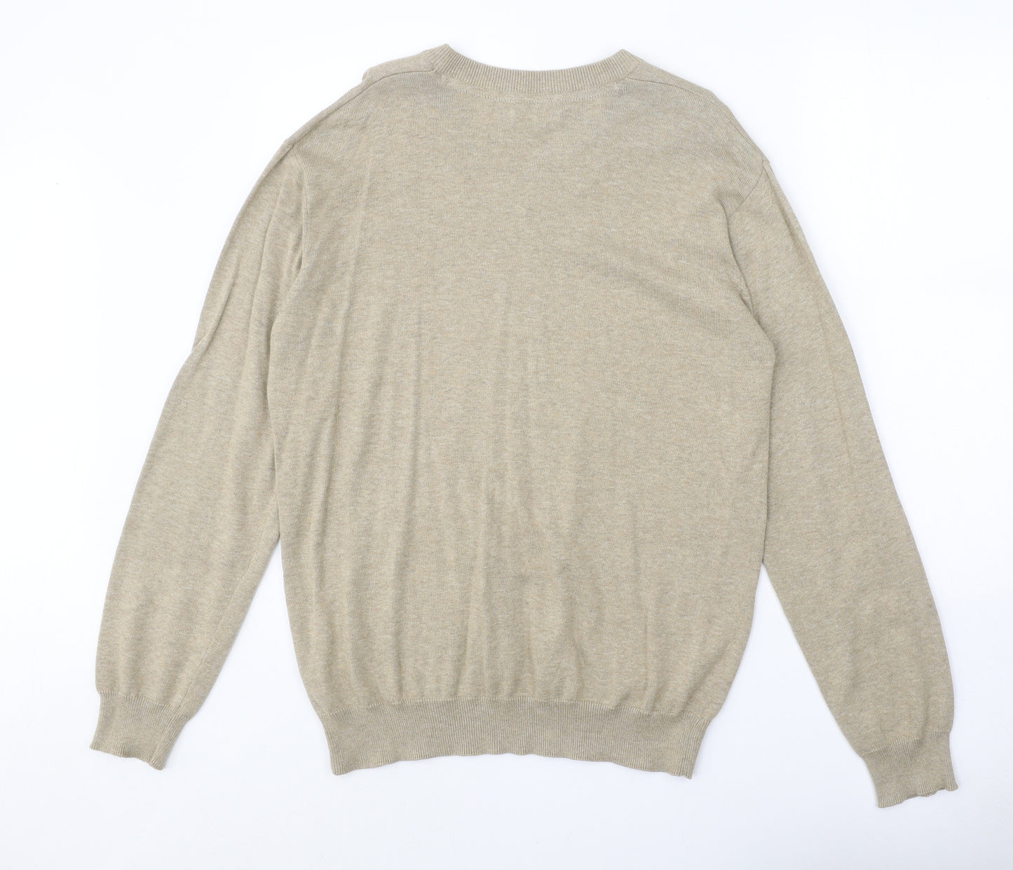 SandStone Mens Beige V-Neck Cotton Pullover Jumper Size M Long Sleeve