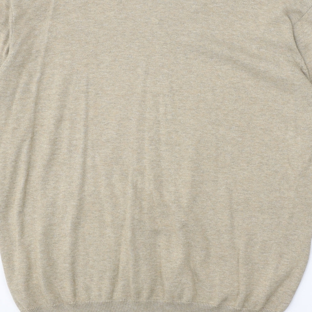 SandStone Mens Beige V-Neck Cotton Pullover Jumper Size M Long Sleeve