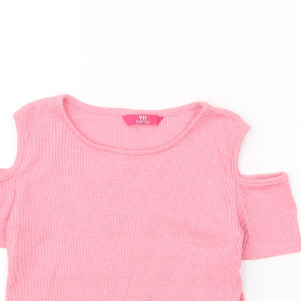 Primark Girls Pink Polyester Basic T-Shirt Size 9-10 Years Round Neck Pullover - Cold Shoulder