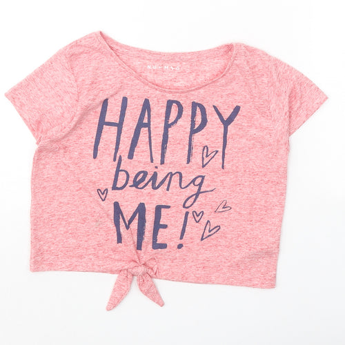 Nutmeg Girls Pink Geometric Polyester Basic T-Shirt Size 9-10 Years Round Neck Tie - Happy Being Me!