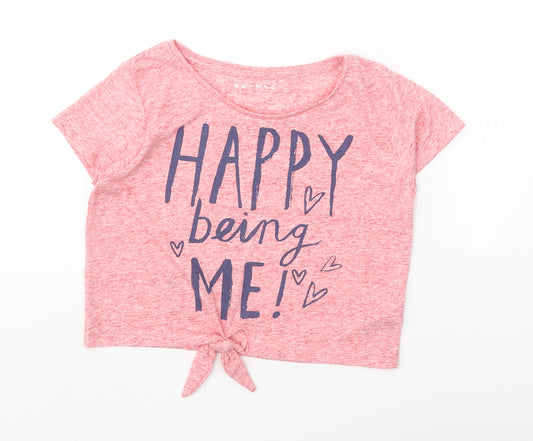 Nutmeg Girls Pink Geometric Polyester Basic T-Shirt Size 9-10 Years Round Neck Tie - Happy Being Me!