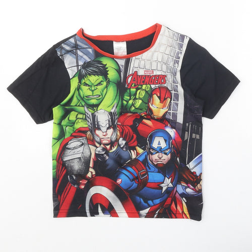 Marvel Boys Black 100% Cotton Pullover T-Shirt Size 7-8 Years Round Neck Pullover - Avengers