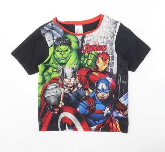 Marvel Boys Black 100% Cotton Pullover T-Shirt Size 7-8 Years Round Neck Pullover - Avengers