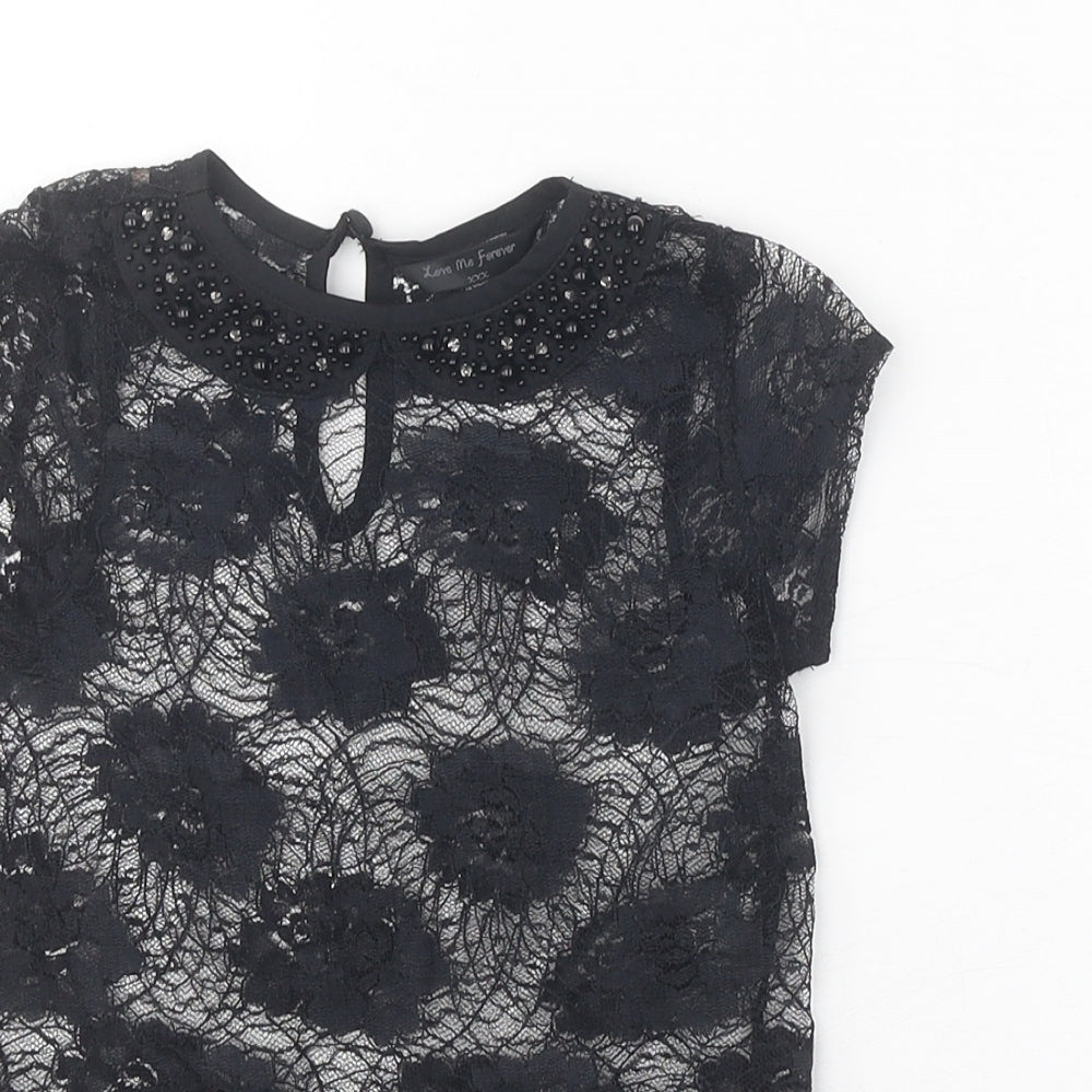Matalan Girls Black Geometric Nylon Basic Blouse Size 4-5 Years Collared Button - Sheer