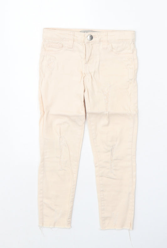 Denim & Co. Girls Beige Cotton Skinny Jeans Size 4-5 Years Regular Zip