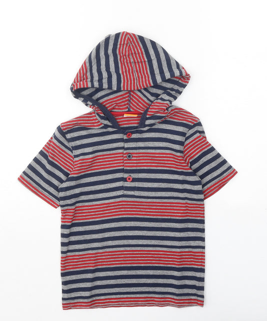 MINIMODE Boys Grey Striped 100% Cotton Pullover Hoodie Size 2-3 Years Button