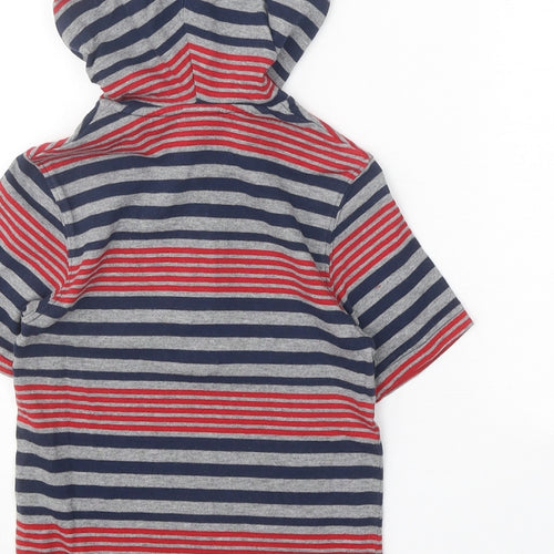 MINIMODE Boys Grey Striped 100% Cotton Pullover Hoodie Size 2-3 Years Button