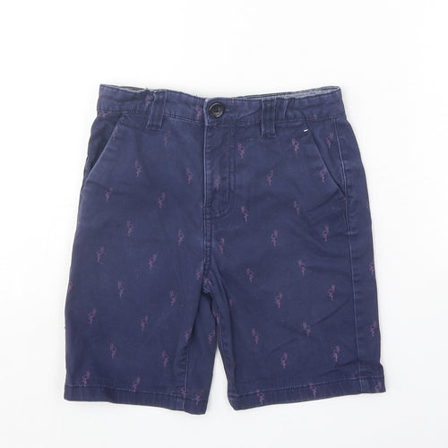 Denim & Co. Boys Blue Geometric Cotton Chino Shorts Size 6-7 Years Regular Zip - Flamingo Pattern
