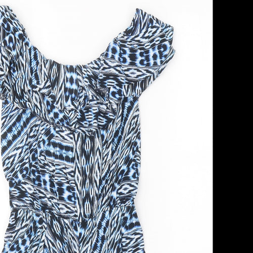 F&F Womens Blue Geometric Viscose Playsuit One-Piece Size 8 Pullover