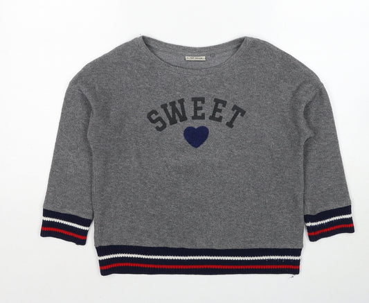 NEXT Girls Grey Polyacrylate Fibre Pullover Sweatshirt Size 8 Years Pullover - Sweet