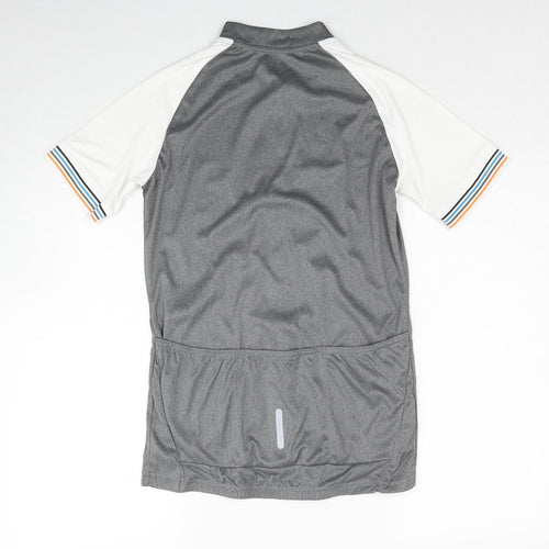 Crane Womens Grey Colourblock Polyester Basic T-Shirt Size 8 V-Neck Zip - Size 8-10