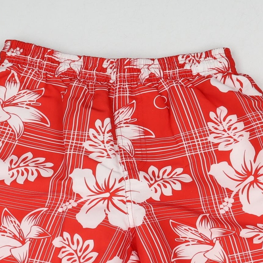 Ocean Pacific Mens Red Floral Polyester Sweat Shorts Size M Regular Drawstring - Swim Shorts