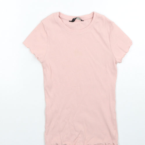 George Girls Pink Cotton Basic T-Shirt Size 8-9 Years Round Neck Pullover
