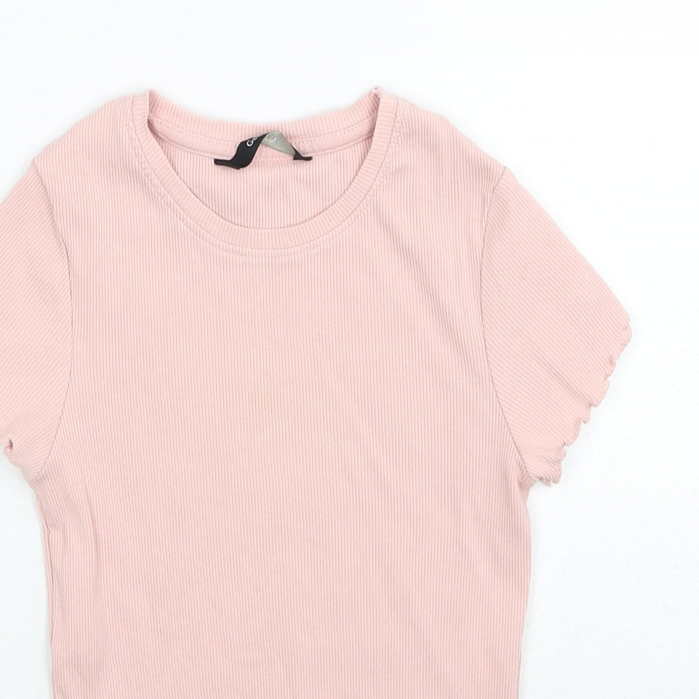 George Girls Pink Cotton Basic T-Shirt Size 8-9 Years Round Neck Pullover