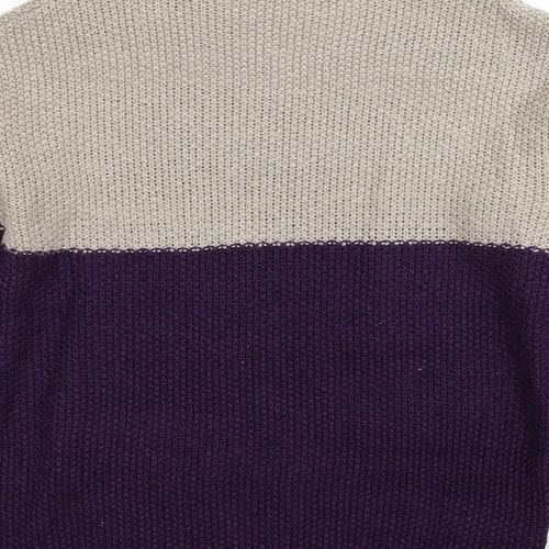 PEP&CO Womens Purple Mock Neck Striped Acrylic Pullover Jumper Size L