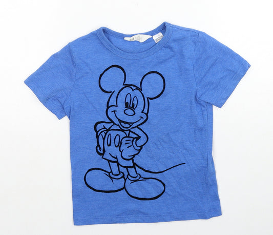 Disney Boys Blue Cotton Pullover T-Shirt Size 2-3 Years Round Neck Pullover - Mickey Mouse