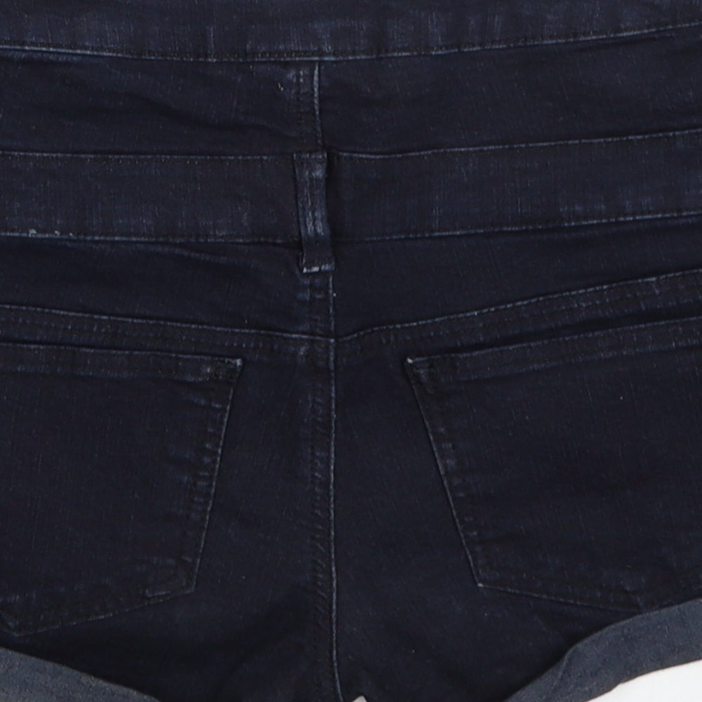Topshop Womens Blue Cotton Boyfriend Shorts Size 6 Regular Zip
