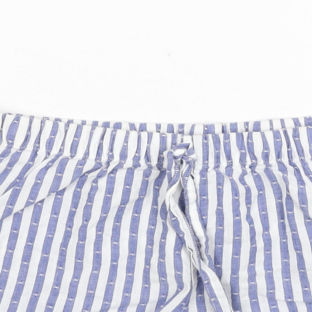 Primark Womens Blue Striped Cotton Basic Shorts Size 10 Regular Drawstring - Size 10-12, Lace Detail