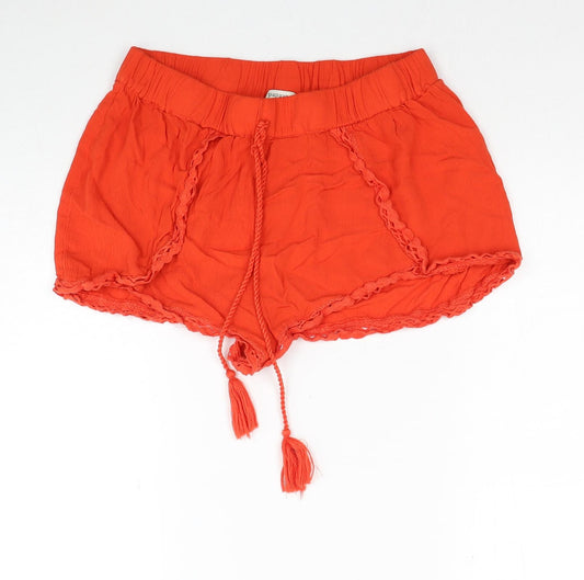 Papaya Womens Red Viscose Basic Shorts Size 12 Regular Drawstring - Lace Details