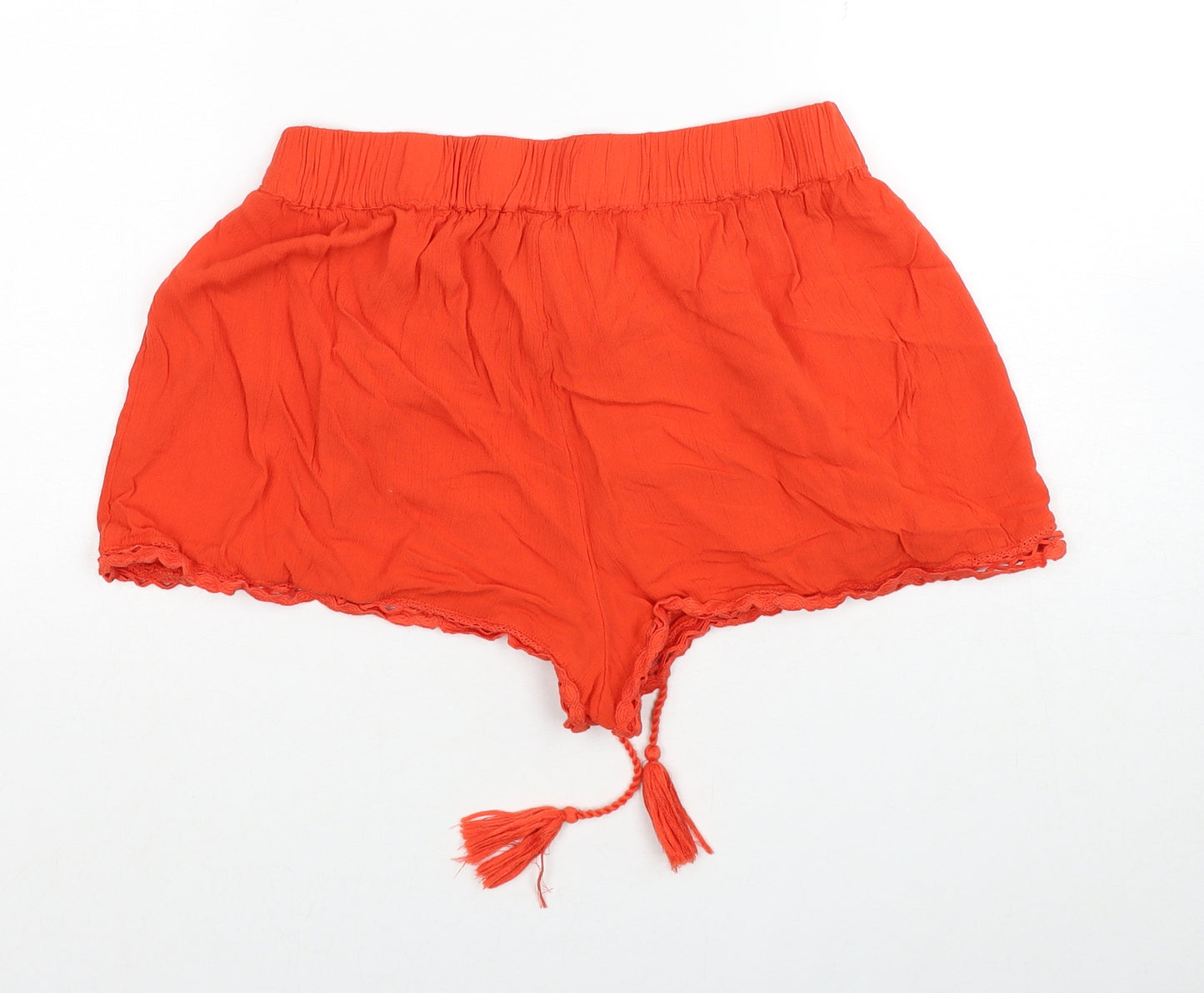 Papaya Womens Red Viscose Basic Shorts Size 12 Regular Drawstring - Lace Details