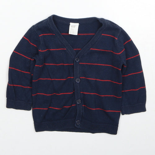 H&M Boys Blue Striped Cotton Cardigan Jumper Size 3-6 Months Button