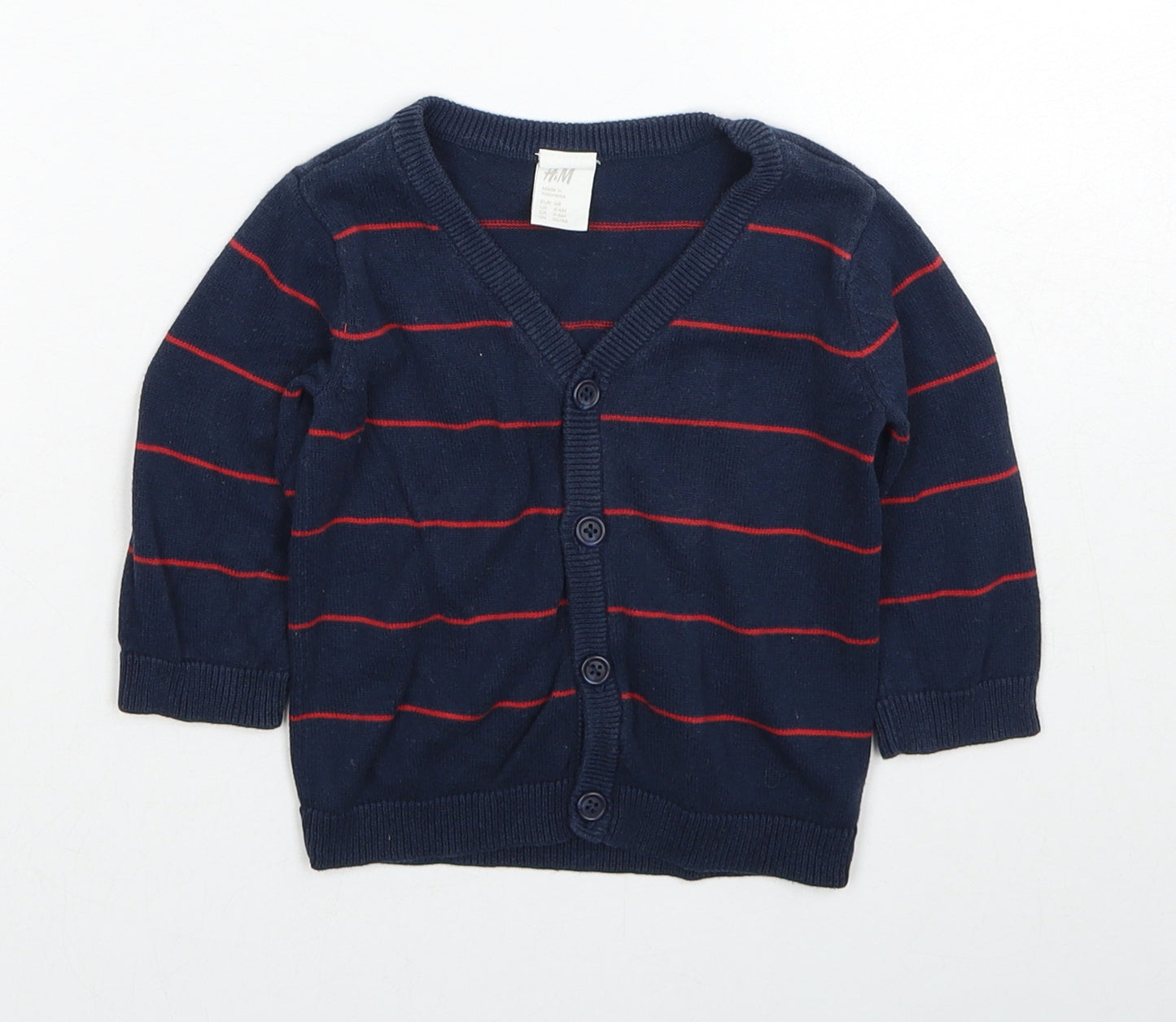 H&M Boys Blue Striped Cotton Cardigan Jumper Size 3-6 Months Button