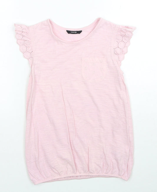 George Girls Pink Cotton Basic Tank Size 8-9 Years Round Neck Pullover